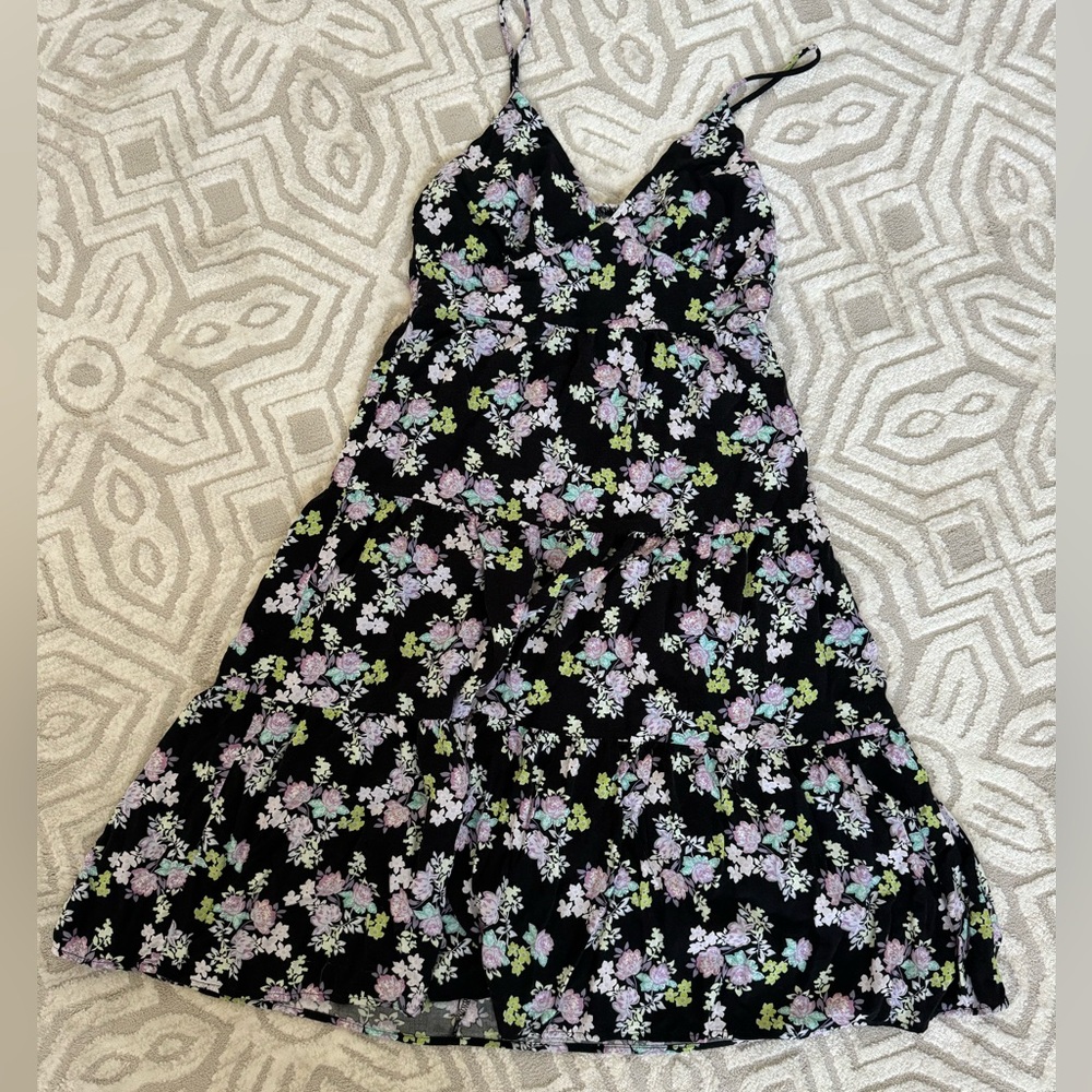 Wild Fable Target Summer Dress | Tiered Black Floral Midi Medium M